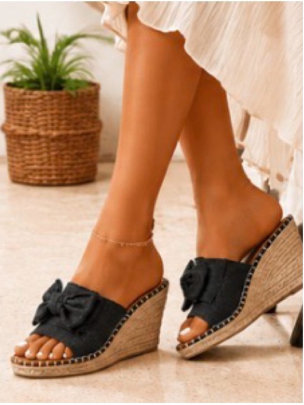 London Fog Heidi Model Charcoal w/Sparkle Knot Espadrille Wedge.Size 9.5M NIB